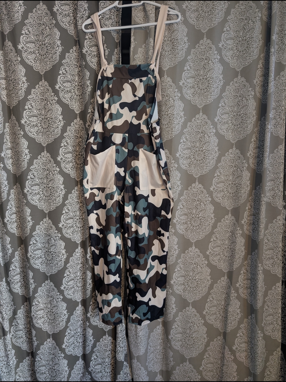 SHEIN Green Black White Camo Utility Jumpsuit